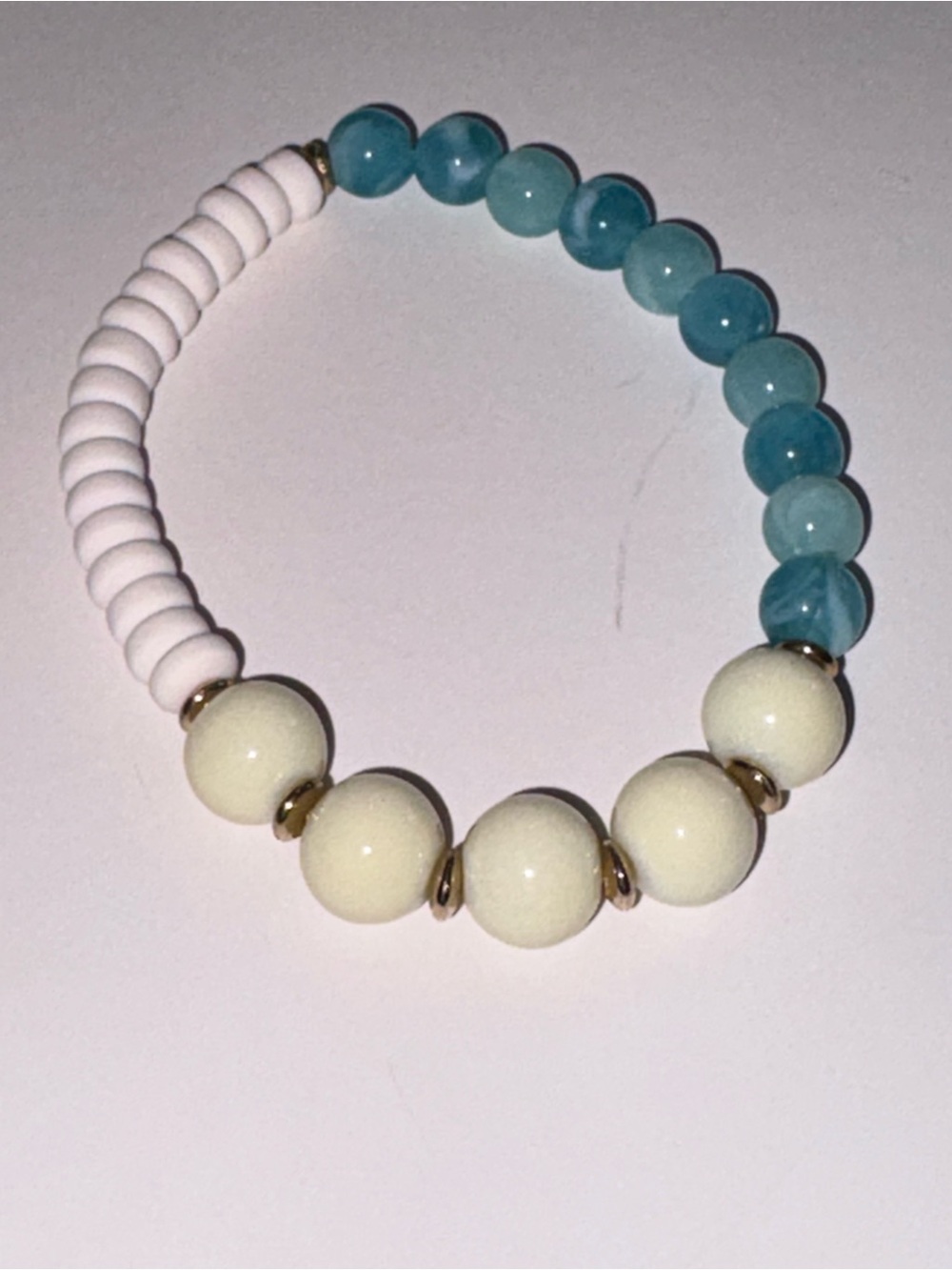Plunder White, Cream and Blue Beaded Stretch Bracelet